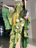 Niulatu Sheath Irregular Ruffled Spaghetti Straps Women's Green Birthday Party Dresses SD437