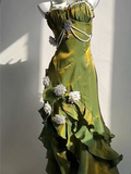Niulatu Sheath Irregular Ruffled Spaghetti Straps Women's Green Birthday Party Dresses SD437