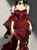 Niulatu Sheath Irregular Ruffled Spaghetti Straps Women's Burgundy Birthday Party Dresses With Sleeves SD438