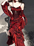 Niulatu Sheath Irregular Ruffled Spaghetti Straps Women's Burgundy Birthday Party Dresses With Sleeves SD438