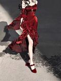 Niulatu Sheath Irregular Ruffled Spaghetti Straps Women's Burgundy Birthday Party Dresses With Sleeves SD438