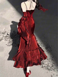 Niulatu Sheath Irregular Ruffled Spaghetti Straps Women's Burgundy Birthday Party Dresses With Sleeves SD438