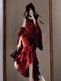 Niulatu High Low Irregular Ruffled Spaghetti Straps Women's Burgundy Birthday Outfits Party Dresses With Sleeves SD441