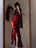 Niulatu High Low Irregular Ruffled Spaghetti Straps Women's Burgundy Birthday Outfits Party Dresses With Sleeves SD441