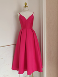 Niulatu A line Spaghetti Straps Hot Pink Vacation Dress Satin Women Birthday Dresses SD443