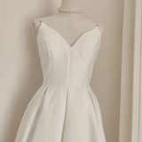 Niulatu A line Spaghetti Straps White Vacation Dress Satin Women Birthday Dresses SD444