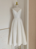 Niulatu A line Spaghetti Straps White Vacation Dress Satin Women Birthday Dresses SD444