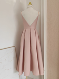 Niulatu A line Spaghetti Straps Pink Satin Vacation Dress Women Birthday Dresses SD445