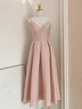 Niulatu A line Spaghetti Straps Pink Satin Vacation Dress Women Birthday Dresses SD445