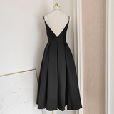 Niulatu A line Spaghetti Straps Black Satin Vacation Dress Women Birthday Dresses SD446