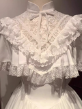 Niulatu Ball Gown High Neckline Floral ivory Lace Party Dresses Birthday Outfits With Short Sleeves SD449