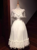 Niulatu Ball Gown High Neckline Floral ivory Lace Party Dresses Birthday Outfits With Short Sleeves SD449