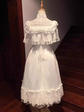 Niulatu Ball Gown High Neckline Floral ivory Lace Party Dresses Birthday Outfits With Short Sleeves SD449