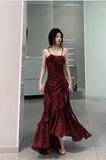Niulatu High Low Spaghetti Straps Burgundy Long Birthday Dresses Birthday Outfits SD454