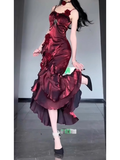 Niulatu High Low Spaghetti Straps Long Burgundy Birthday Dresses Birthday Outfits SD462