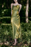 Niulatu Sheath Spaghetti Straps Green Shiny Prom Dresses Birthday Outfits SD471