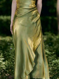 Niulatu Sheath Spaghetti Straps Green Shiny Prom Dresses Birthday Outfits SD471