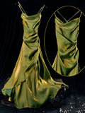 Niulatu Sheath Spaghetti Straps Green Ankle Length Prom Dresses Birthday Outfits SD472