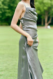 Niulatu Sheath Spaghetti Straps Silver Gray Ankle Length Prom Dresses Birthday Outfits SD473