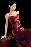 Niulatu Sheath Spaghetti Straps Burgundy Ankle Length Prom Dresses Birthday Outfits SD474