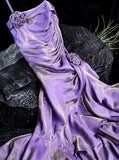 Niulatu Mermaid Spaghetti Straps Long Lilac Prom Dresses Birthday Outfits With Ruffles SD478