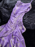 Niulatu Mermaid Spaghetti Straps Long Lilac Prom Dresses Birthday Outfits With Ruffles SD478