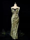Niulatu Sheath Spaghetti Straps Green Lace Ankle Length Prom Dresses Birthday Outfits SD479