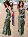 Niulatu Sheath Spaghetti Straps Green Lace Ankle Length Prom Dresses Birthday Outfits SD479