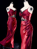 Niulatu Sheath Spaghetti Straps Burgundy Lace Ankle Length Prom Dresses Birthday Outfits SD480