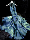 Niulatu Mermaid Spaghetti Straps Ice Blue Long Length Prom Dresses Birthday Outfits SD482