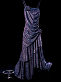 Niulatu Mermaid Spaghetti Straps Long Purple Sequin Prom Dresses Birthday Outfits With Flowers SD484