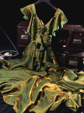 Niulatu Retro A line Short Sleeves Green Long Prom Dress Birthday Dresses SD498