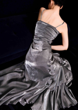 Niulatu Vintage Mermaid Spaghetti Straps Ruffles Silver Gray Prom Dresses Birthday Outfits SD502