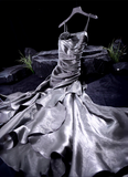 Niulatu Vintage Mermaid Spaghetti Straps Ruffles Silver Gray Prom Dresses Birthday Outfits SD502