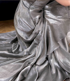 Niulatu Vintage Mermaid Spaghetti Straps Ruffles Silver Gray Prom Dresses Birthday Outfits SD502
