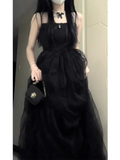 Niulatu Ball Gown Spaghetti Straps Black Tulle Long Birthday Dresses Birthday Outfits SD506