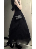 Niulatu Ball Gown Spaghetti Straps Black Tulle Long Birthday Dresses Birthday Outfits SD506
