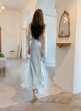 Niulatu Sheath Spaghetti Straps Light Sky Blue Flower Long Prom Dresses Birthday Outfits SD511