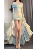 Niulatu Mermaid Off The Shoulder Mint Green Ankle length Birthday Dresses Birthday Outfits SD515