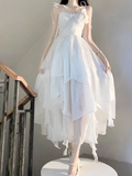 Niulatu A line Spaghetti Straps Chiffon White Ankle length Birthday Dresses Birthday Outfits SD516