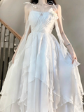 Niulatu A line Spaghetti Straps Chiffon White Ankle length Birthday Dresses Birthday Outfits SD516