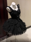 Niulatu Ball Gown Straps Black Floral Short Black Homecoming Dresses Birthday Outfits SD518