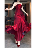 Niulatu Mermaid Spaghetti Straps Red Ankle length Prom Dresses Birthday Outfits SD521
