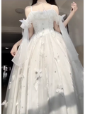 Niulatu Ball Gown Spaghetti Straps Ankle length White Prom Dresses Birthday Outfits With Lace SD525