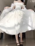 Niulatu Ball Gown Spaghetti Straps Ankle length White Prom Dresses Birthday Outfits With Lace SD525