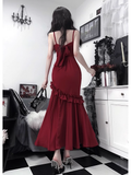 Niulatu Mermaid Spaghetti Straps Burgundy Ankle length Prom Dresses Birthday Outfits SD526