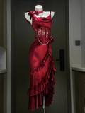 Niulatu Mermaid Spaghetti Straps Burgundy Lace Prom Dresses Birthday Outfits SD527