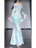 Niulatu Mermaid Off The Shoulder Floral Long Sleeves Party Dresses Birthday Outfits SD530