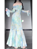 Niulatu Mermaid Off The Shoulder Floral Long Sleeves Party Dresses Birthday Outfits SD530