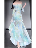 Niulatu Mermaid Off The Shoulder Floral Long Sleeves Party Dresses Birthday Outfits SD530